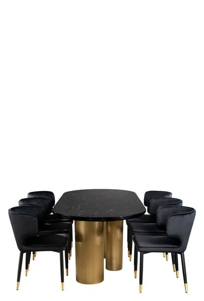 Balmain Stone Top Oval Dining Table for 6 with Black Chairs