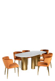 J104SING-MC110ORG-S6-Balmain Stone Top Oval Dining Table for 6 with Orange Chairs