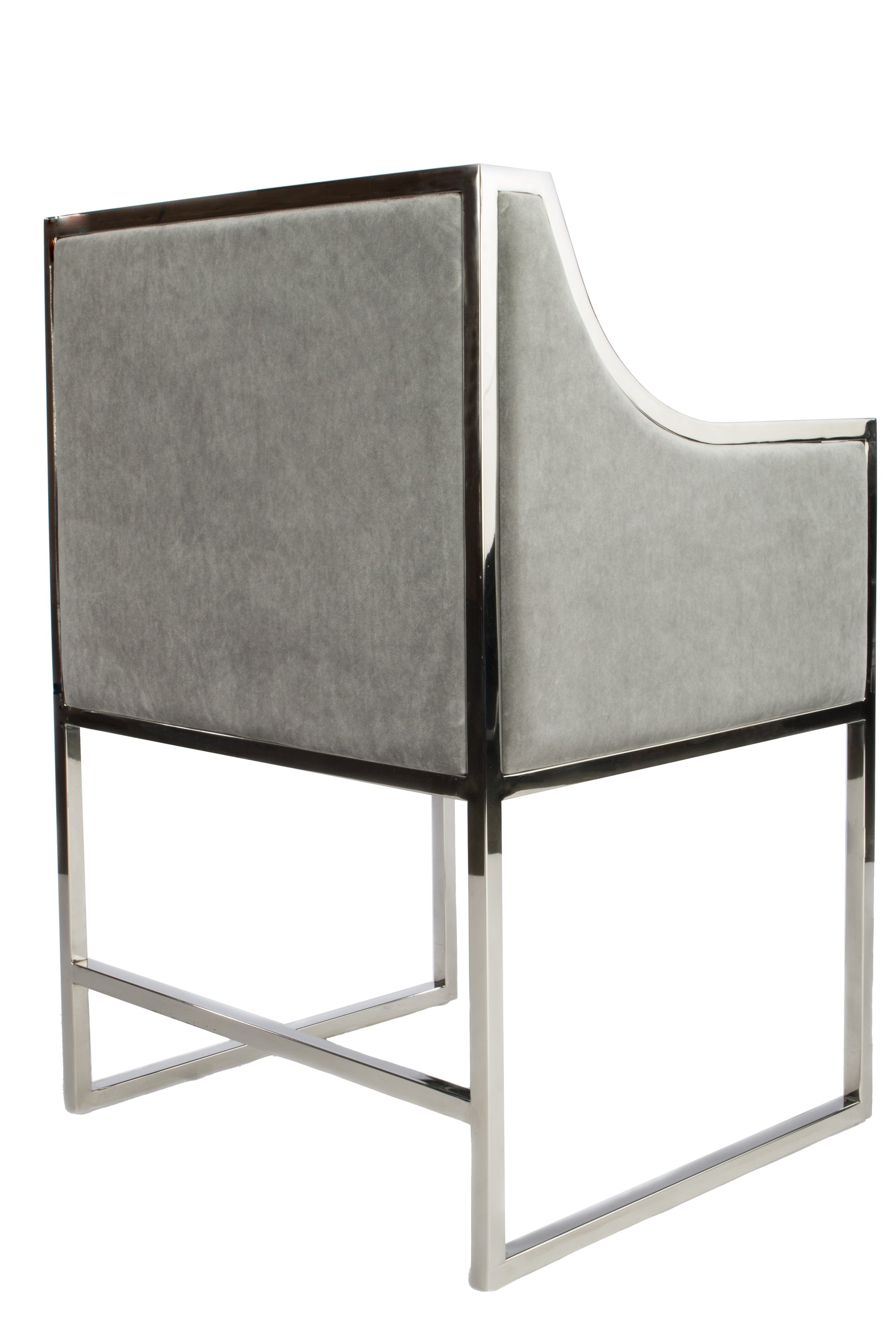 gray chair with silver chrome legs