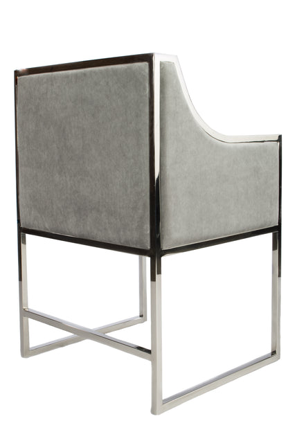 gray chair with silver chrome legs