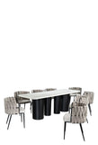 Balmain 92" Marble Top Dining Set with Off White Chairs