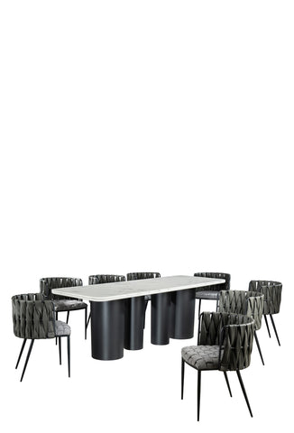 Balmain 92 inch Marble Top Dining Set with Gray Chairs