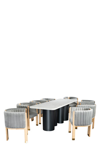 Balmain 92 inch Marble Top Dining Set with Gray Wood Chairs