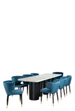 Balmain 92" Marble Top Dining Set with Blue Chairs
