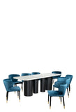 Balmain 92" Marble Top Dining Set with Blue Chairs