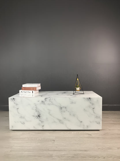 white marble block coffee table 