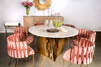 pink and gold dining room
