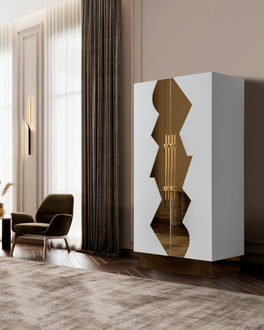 T-04WG-BAR-Callista Bar Cabinet in White and Gold