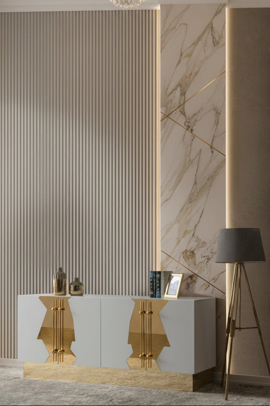 white and gold sideboard